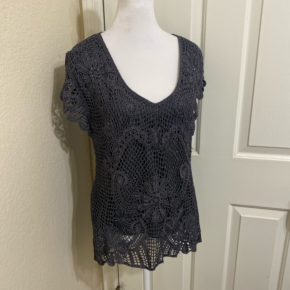 VTG Kroshetta By Papillon Crochet Knit top y2k whimsigoth festival floral S/M